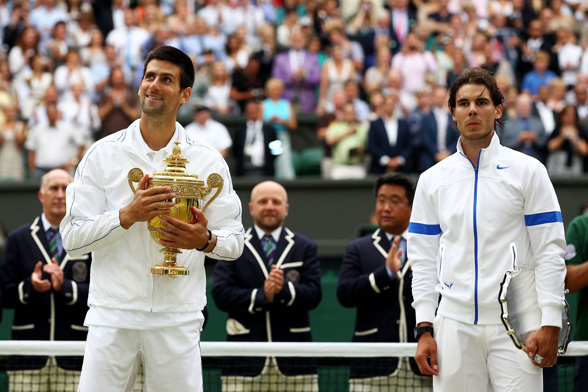 Novak Djokovic (L) and Rafael Nadal at the 2011 Wimbledon Championships. (Getty)