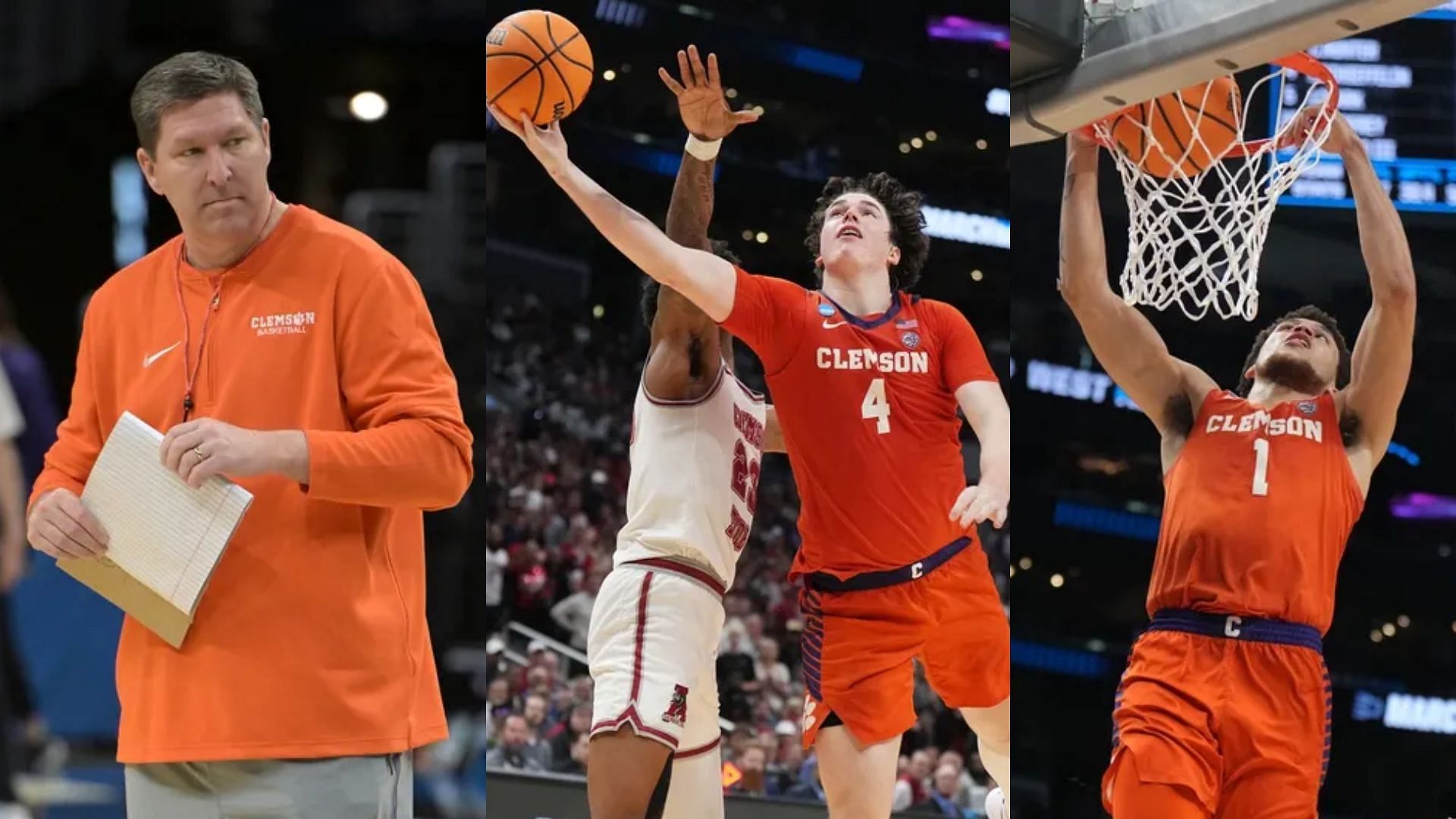 Clemson coach Brad Brownell (left) steps into the 2024-25 season with two key players of last year