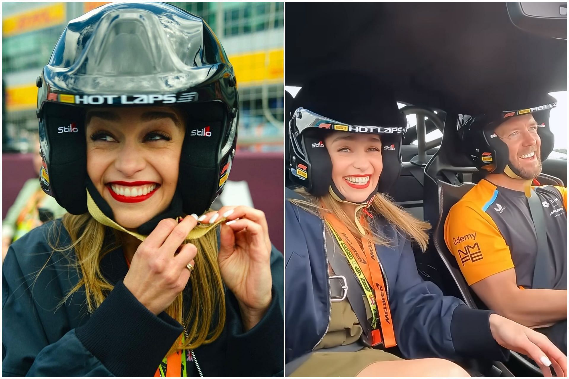 Emilia Clarke on a hot lap with McLaren