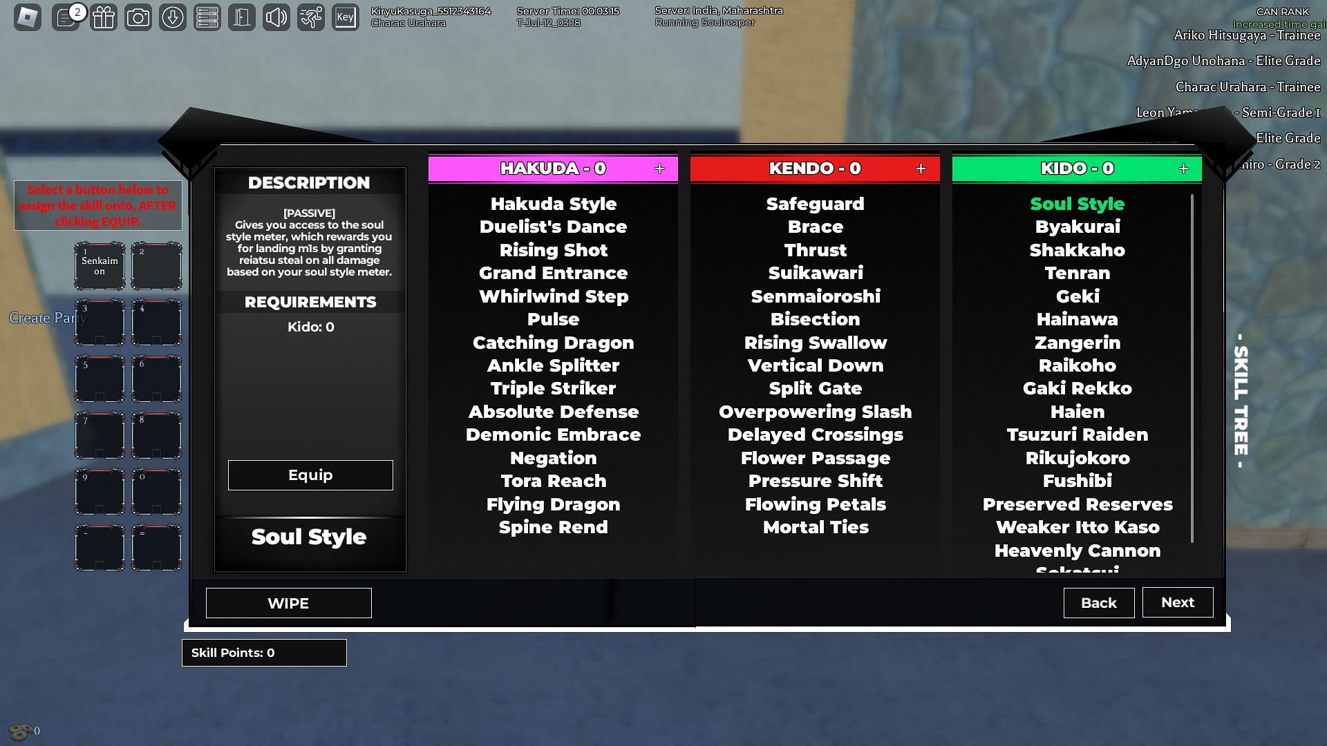 Soul Style meter is in the Kido skill tree (Image via Roblox)