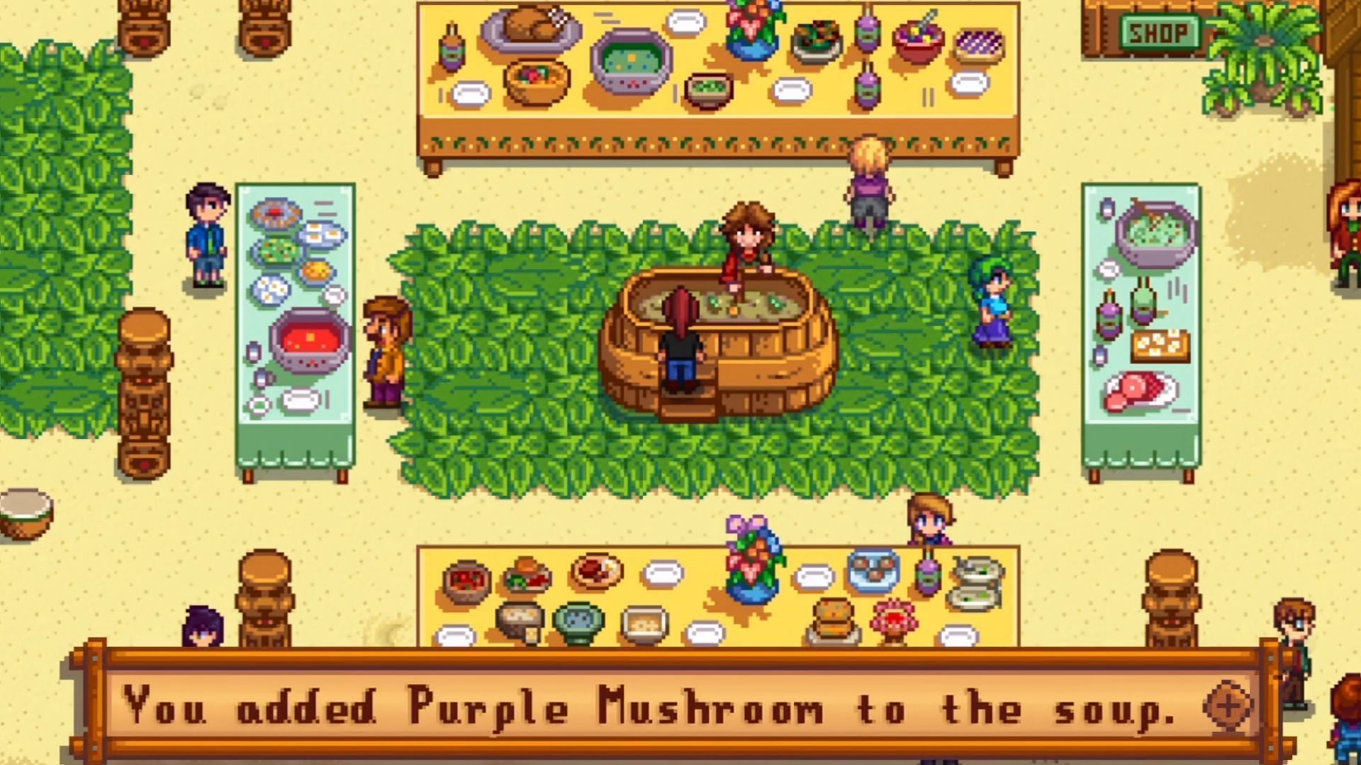 You have to add an ingredient to the potluck soup during the Luau festival (Image via ConcernedApe || YouTube@ezlilyy)