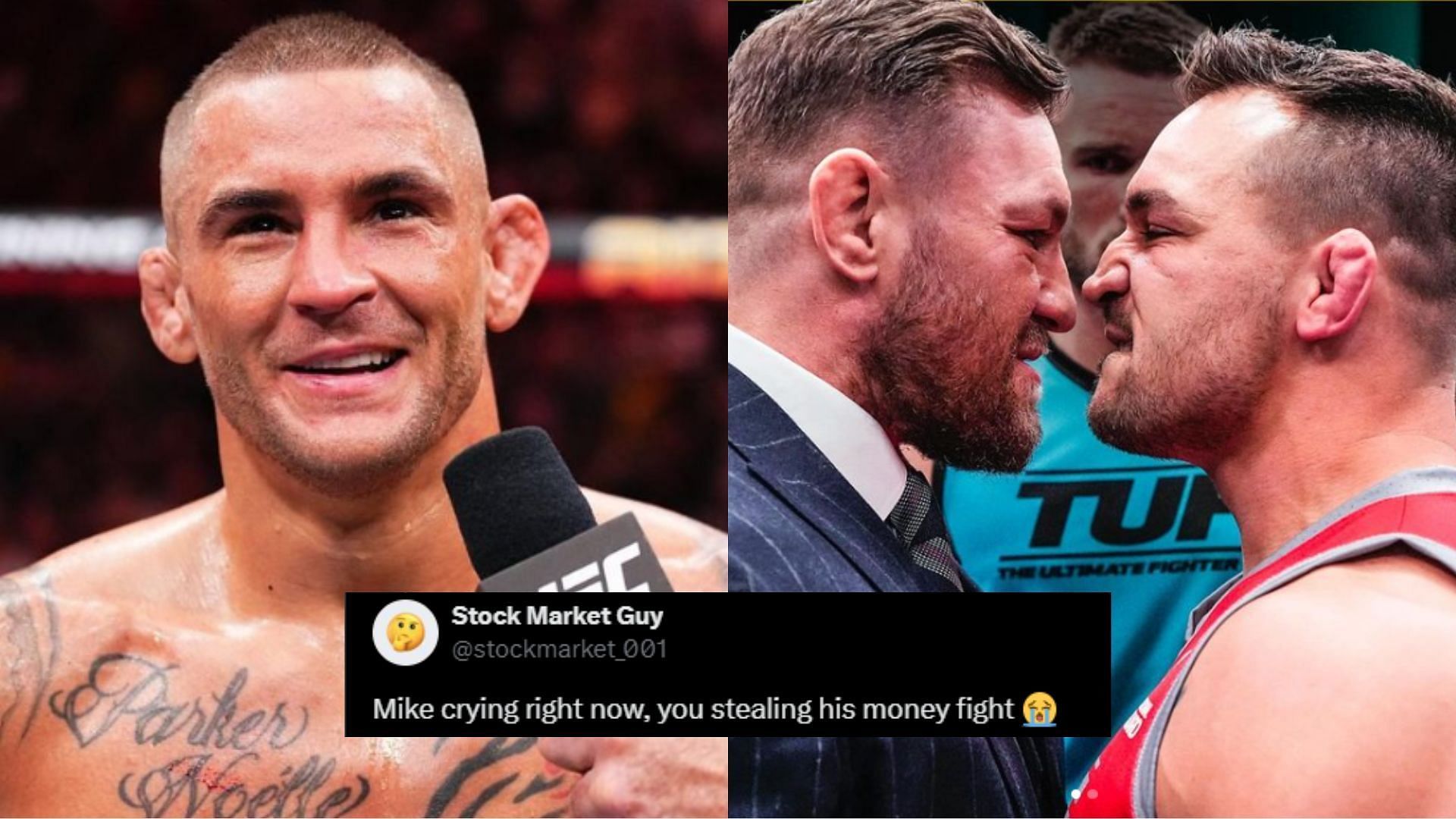 Fans react to Dustin Poirier (left) appearing to want to 