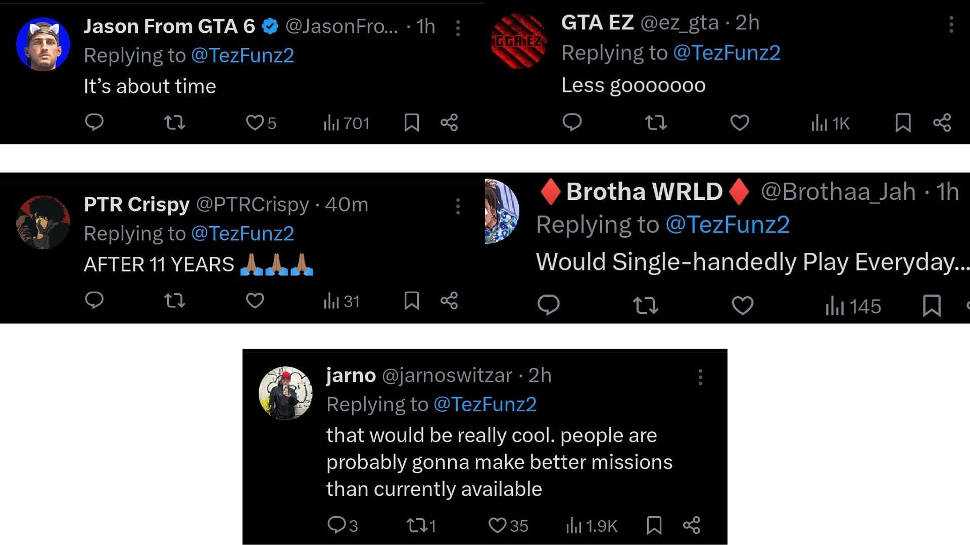 A collage of a few comments on Tez2&#039;s post (Image via X)