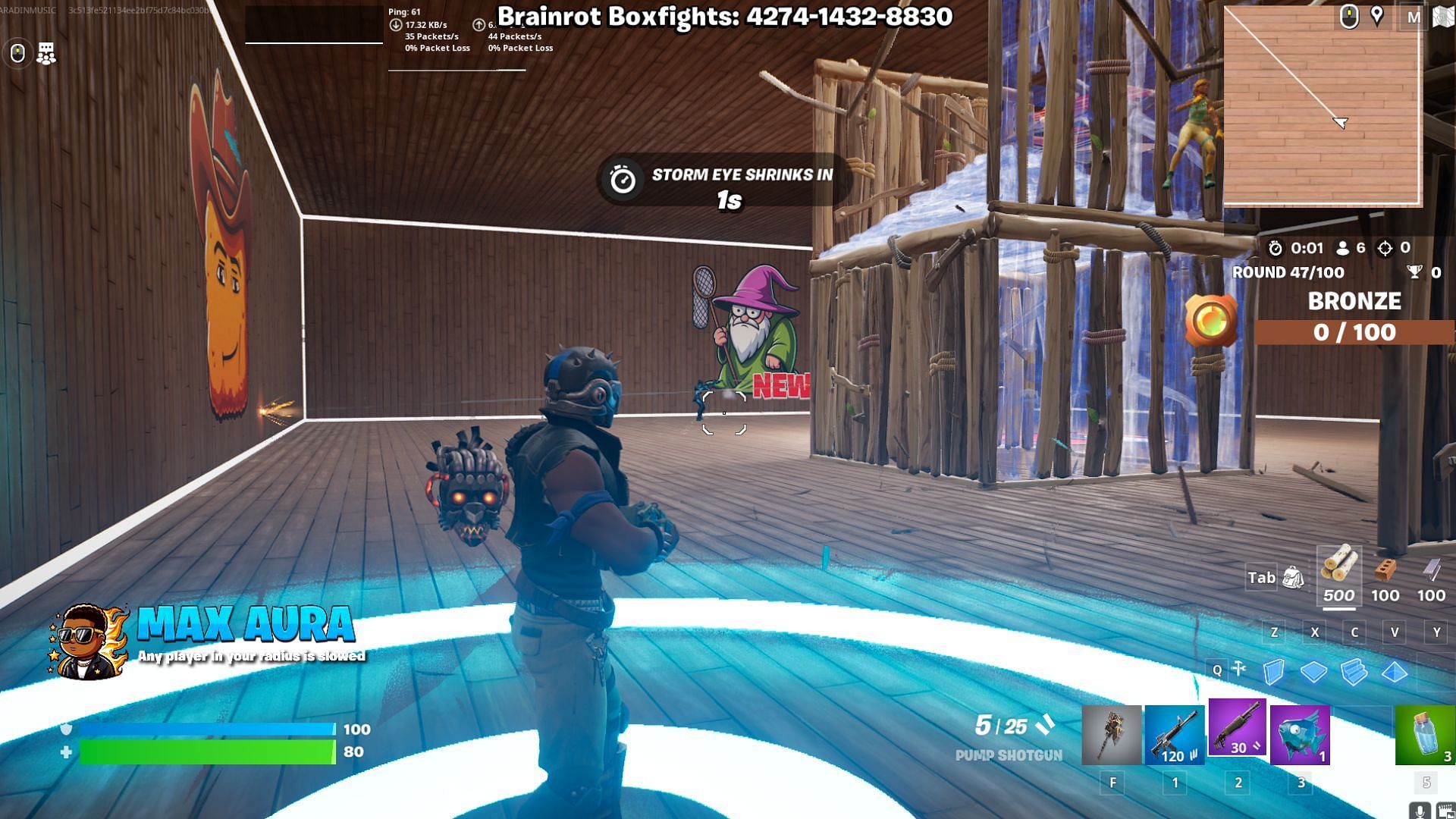 You are imbued with powers during your Boxfight matches in the Fortnite Brainrot Boxfights map. (Image via Epic Games)