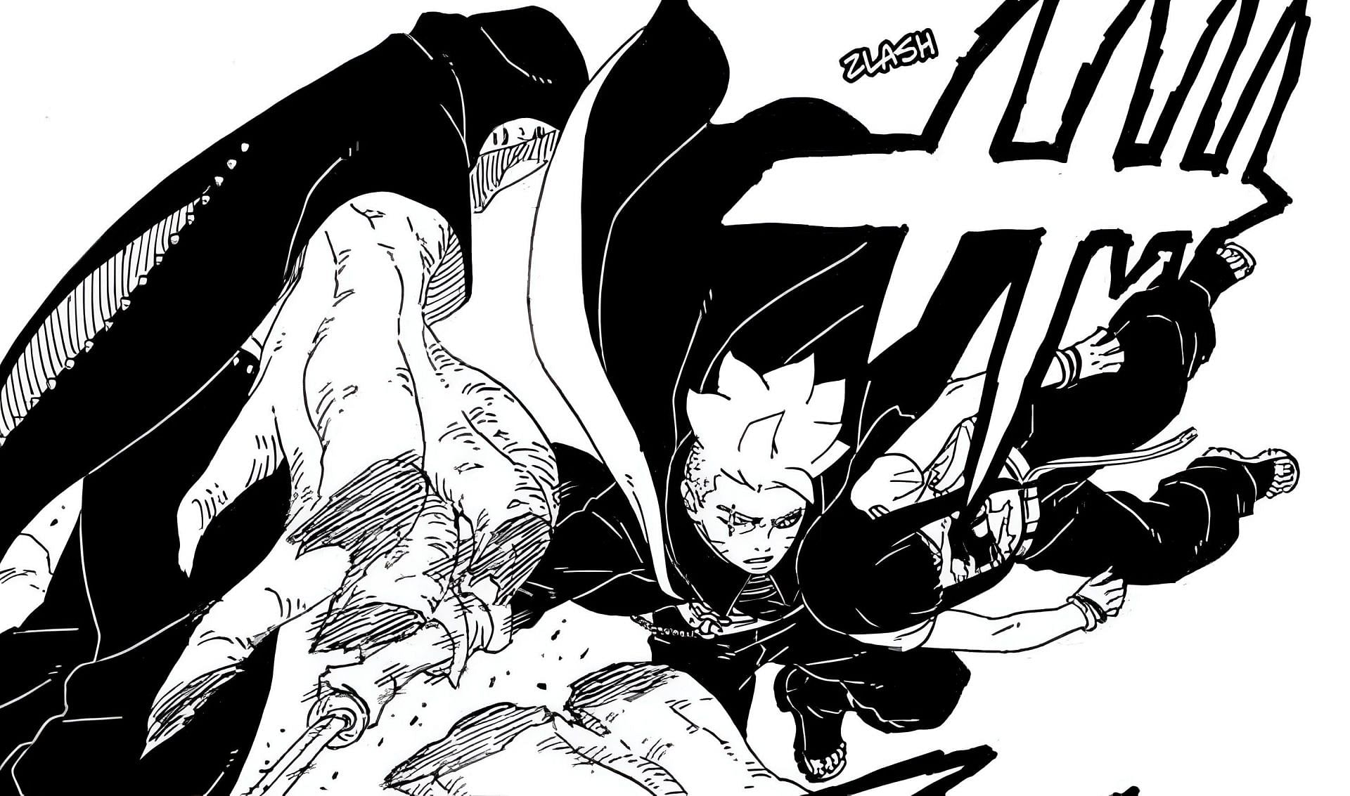 Boruto saving Sarada from Hidari (Image via Shueisha)