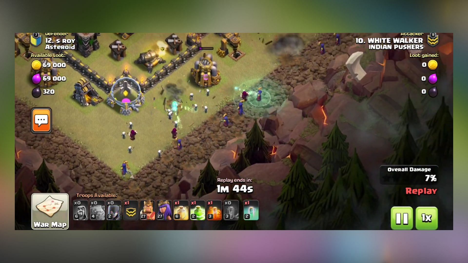 Town Hall 9 Queen Charge Witch Slap attack strategy (Image via SuperCell)