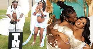 In photos: Deion Sanders’ daughter Deiondra Sanders kisses fiancé Jacquees during maternity photoshoot