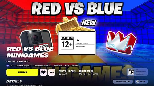 Jump into this unique Red vs Blue filled with minigame events (Image via Epic Games)