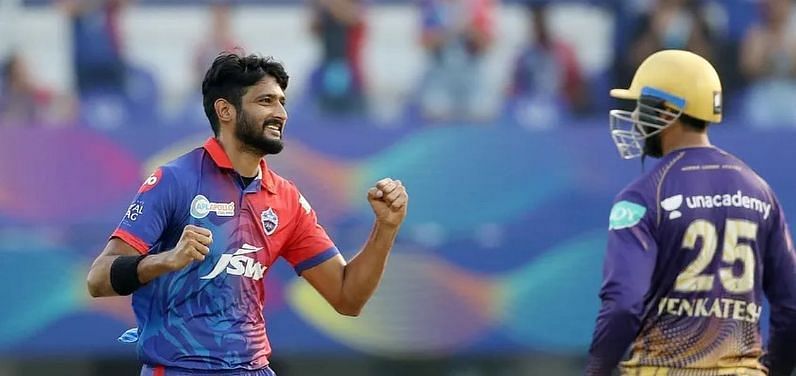 Khaleel Ahmed celebrates the wicket of Venkatesh Iyer in IPL 2022 (Image Credits: Khaleel Ahmed&#039;s Instagram)