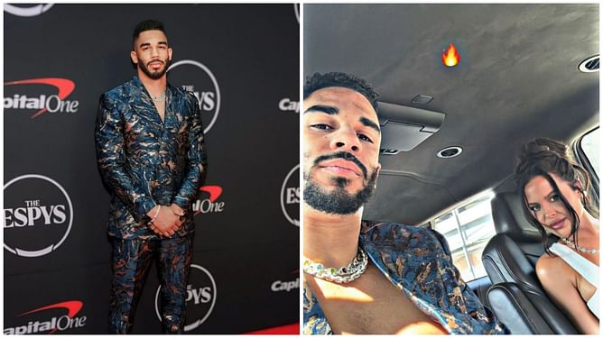 In Photos: Oilers' Evander Kane rocks double-breasted blue and gold suit with girlfriend Mara Teigen at The ESPYs