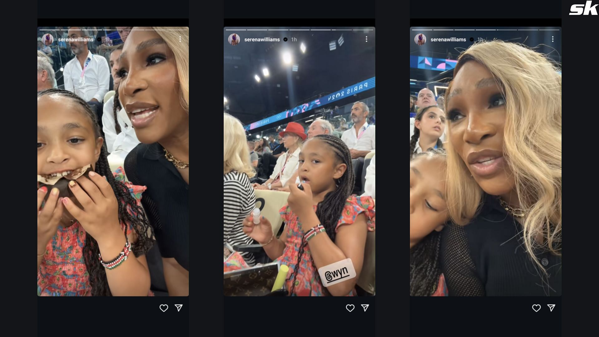 Serena Williams and daughter Olympia in attendance cheering on the U.S. women&#039;s gymnastics team (Pictures: @serenawilliams Instagram)