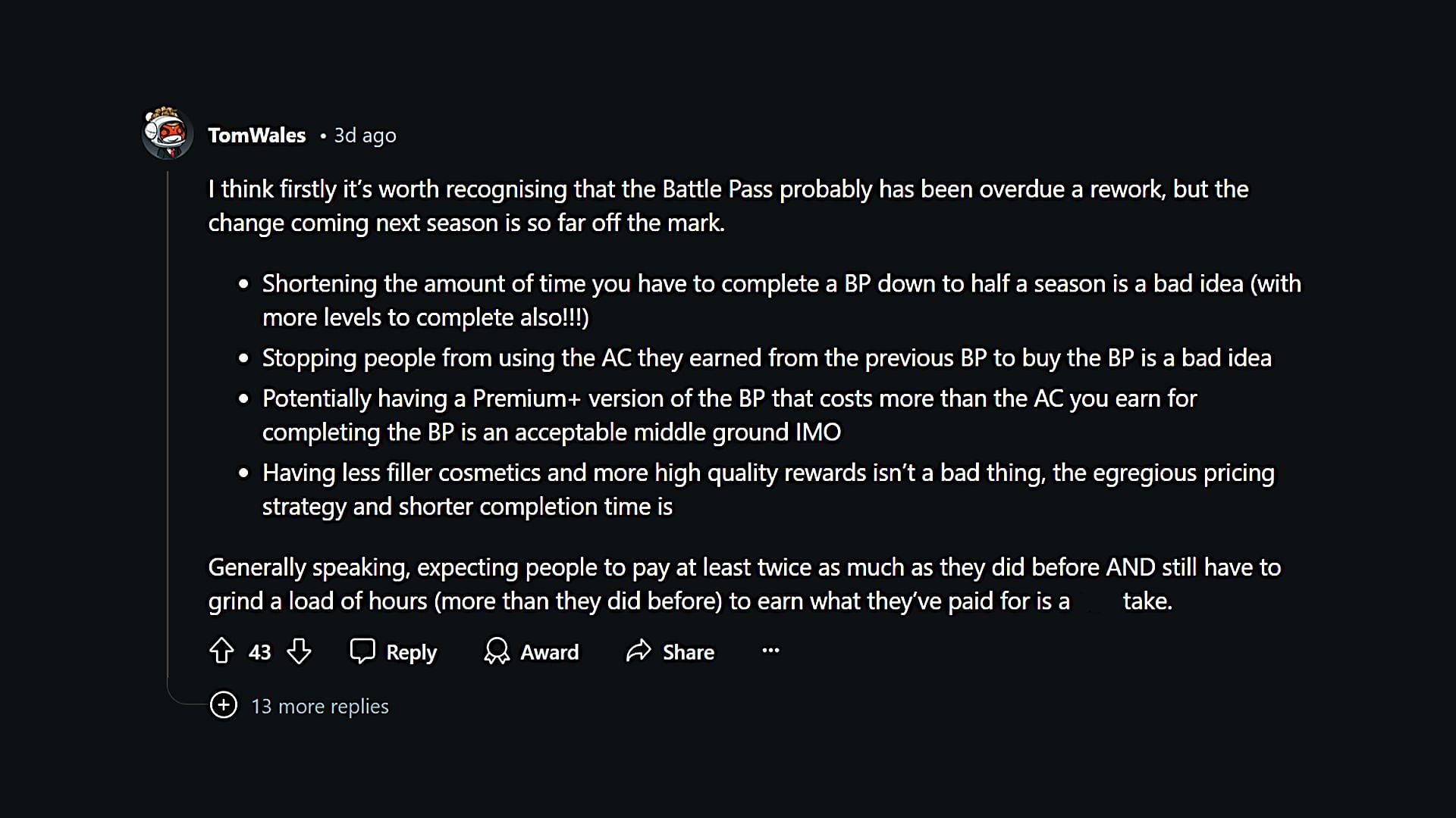 Player highlights BP rework and its shortcomings (Image via Reddit)
