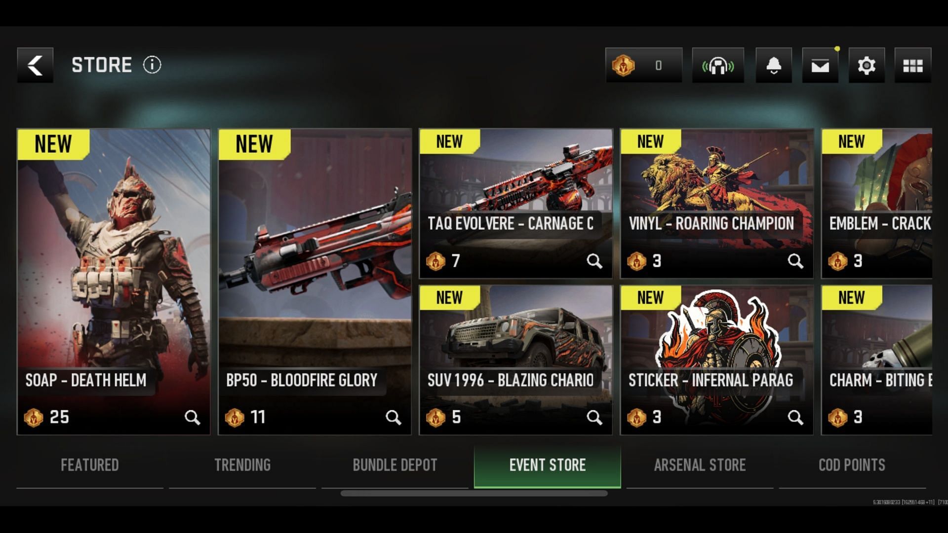 Seasonal items are available for purchase with Heavyweight Badges in the Event Store (Image via Activision)