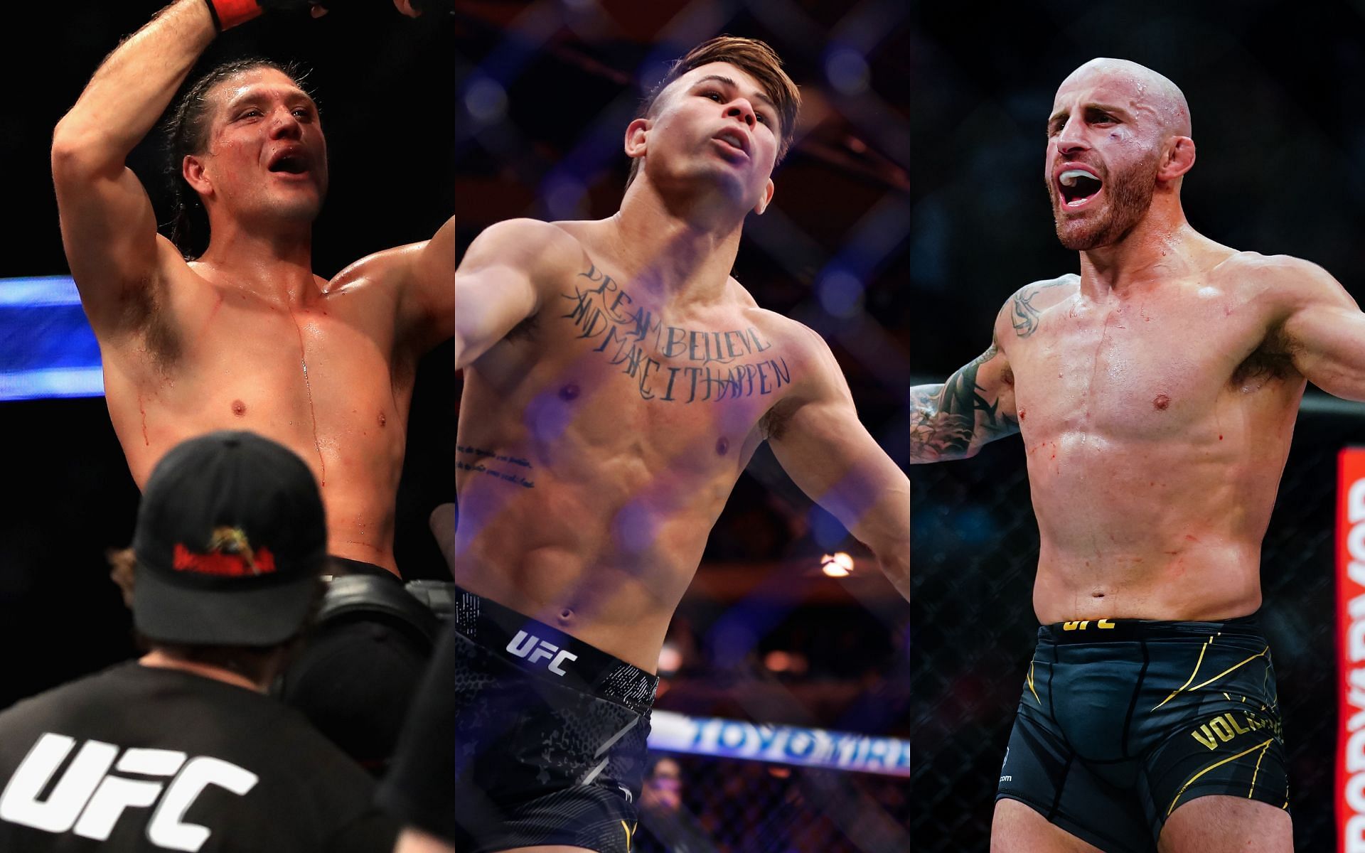 Brian Ortega (left), Diego Lopes (middle), and Alexander Volkanovski (right) are counted among the most skilled featherweights in MMA today [Images courtesy: Getty Images]