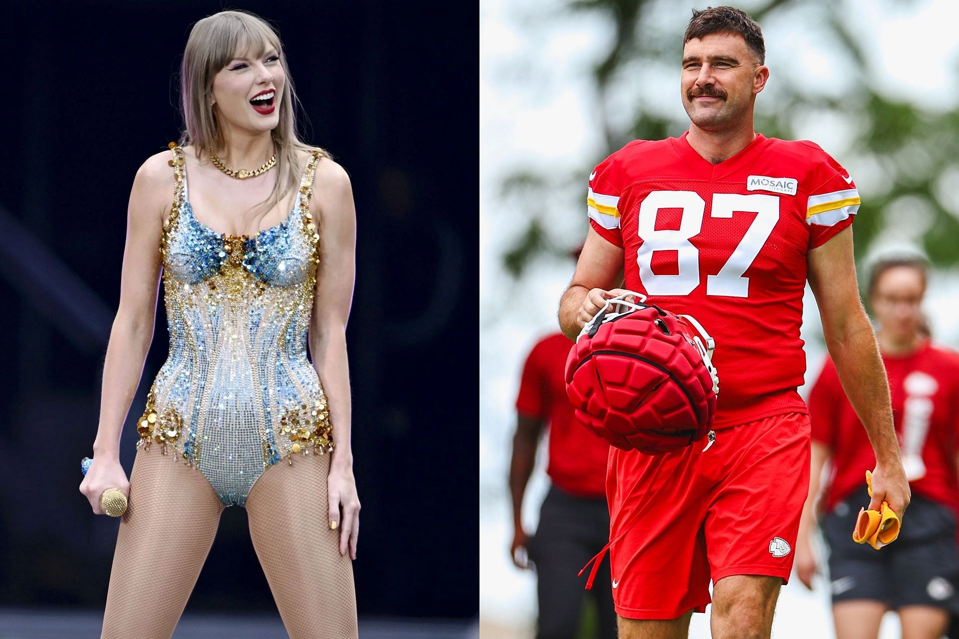 Taylor Swift - L and Travis Kelce - R (Collage Image Credit - Getty &amp; X @Chiefs)