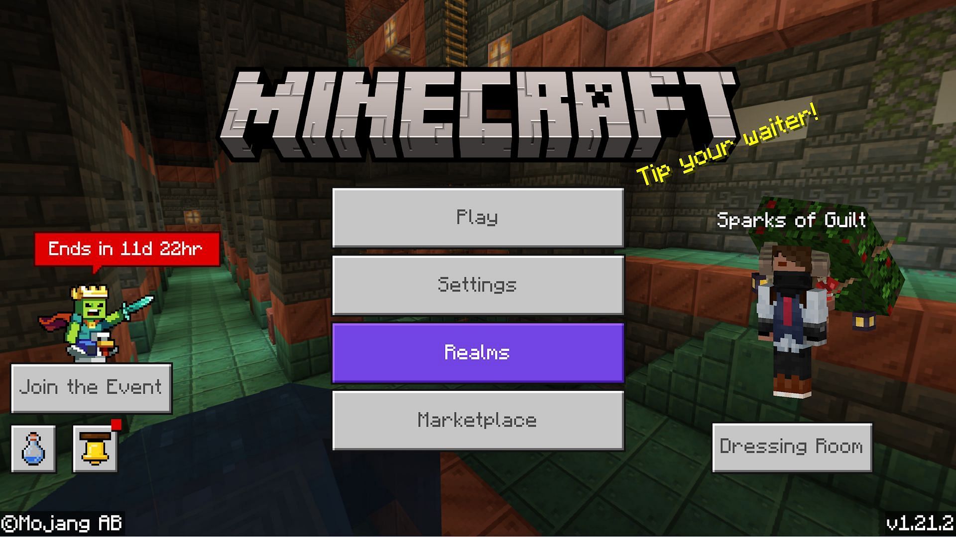 The &quot;Join&quot; button for the MCC event server on Bedrock&#039;s main menu (Image via Mojang)