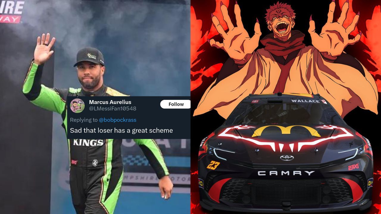 Bubba Wallace new paint scheme at Chicago Street Course (Source: Getty Images (L), Tweet X/@LMessiFan10548 (C), and X/@McDonalds (R)