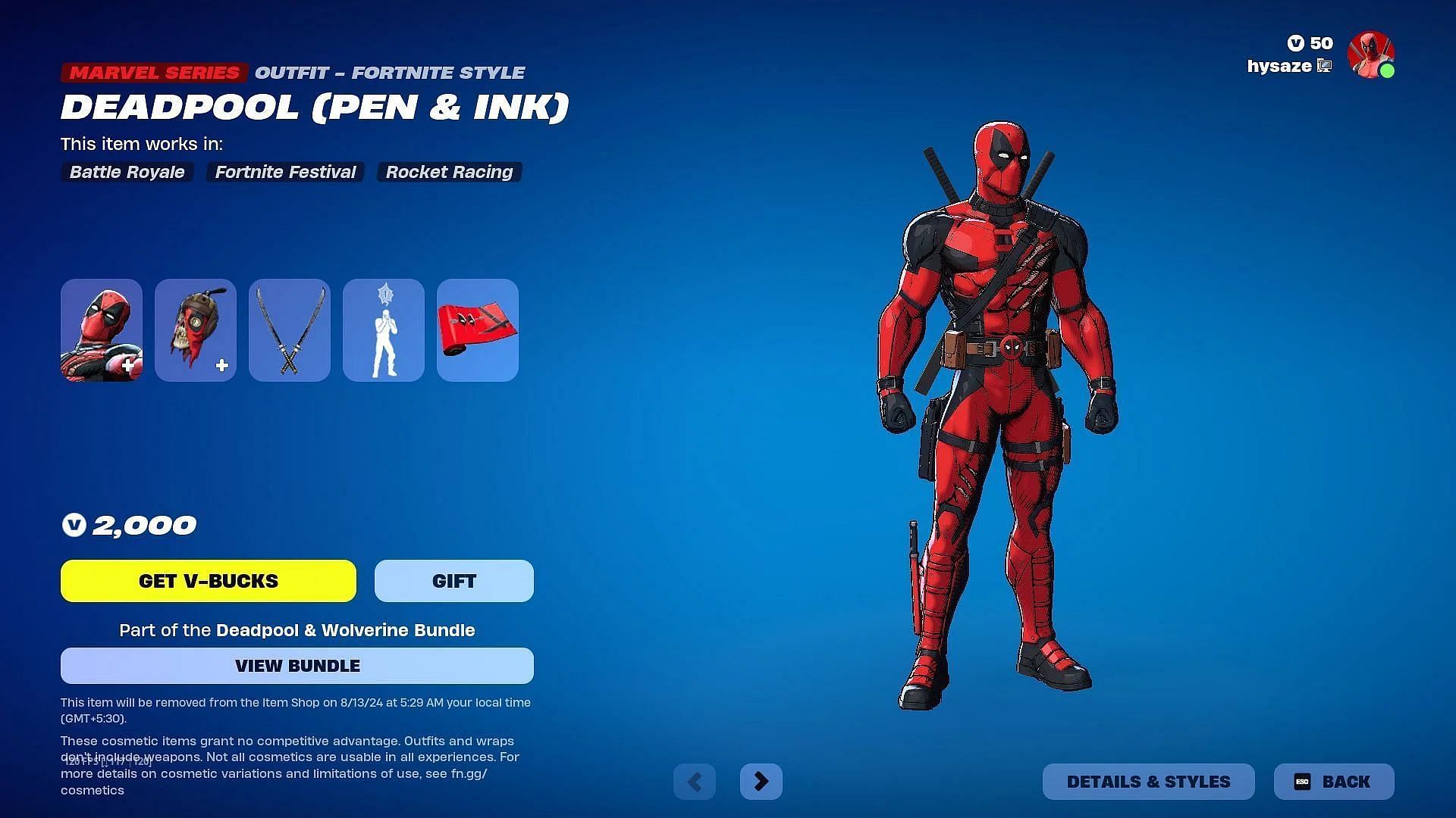 The Deadpool (Pen &amp; Ink) skin (Image via Epic Games)