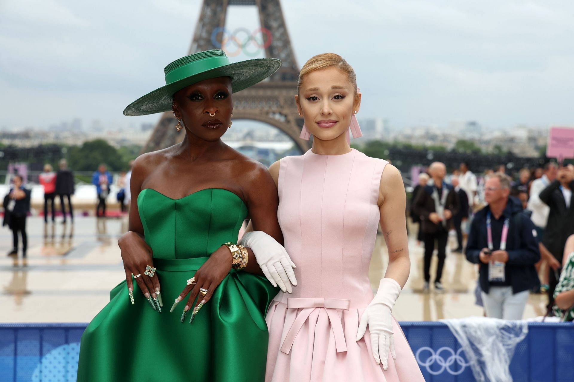 Cynthia Erivo and Ariana Grande attend the red carpet at the Olympic Games Paris Opening Ceremony. Source: Getty