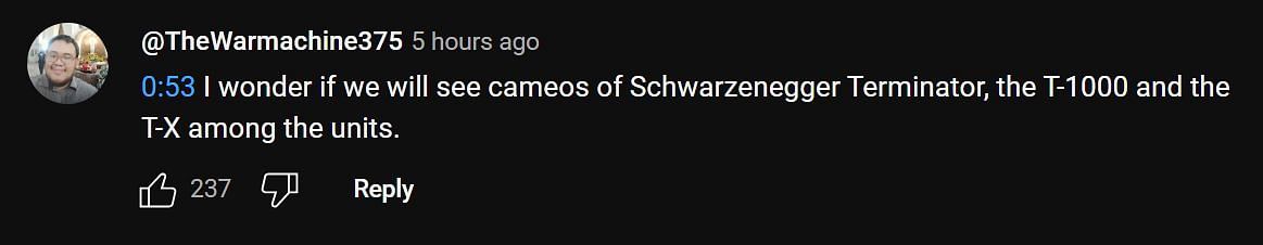 @TheWarmachine375's YouTube comment on Netflix's Official Teaser of Terminator Zero