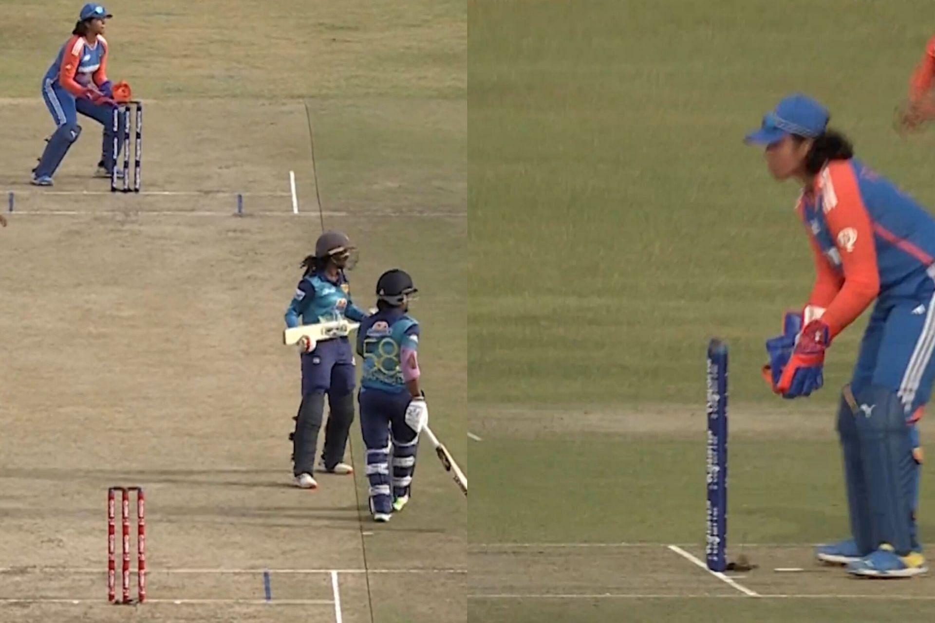 Vishmi Gunaratne run out by miles during Women&rsquo;s Asia Cup final (Image via X/@StarSportsIndia)