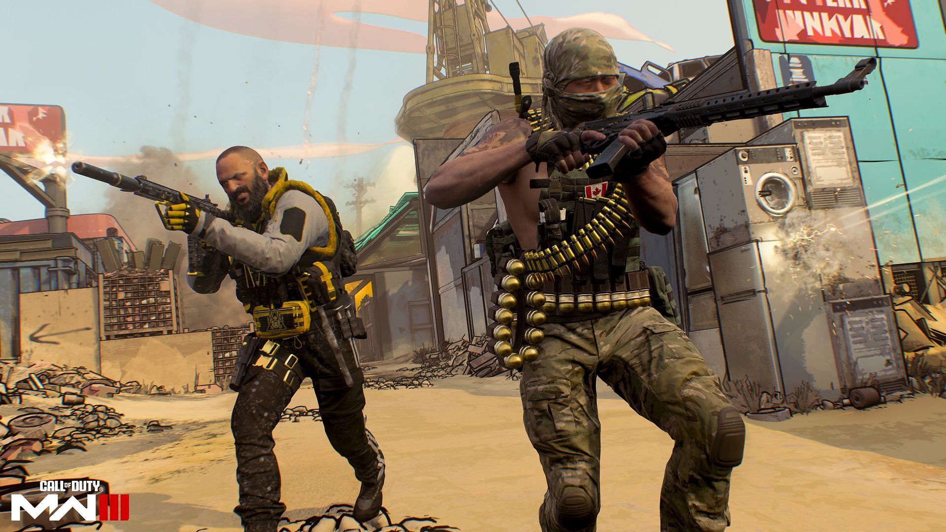 Two Operators in the new Cel-shaded Yard map in Modern Warfare 3 Season 5