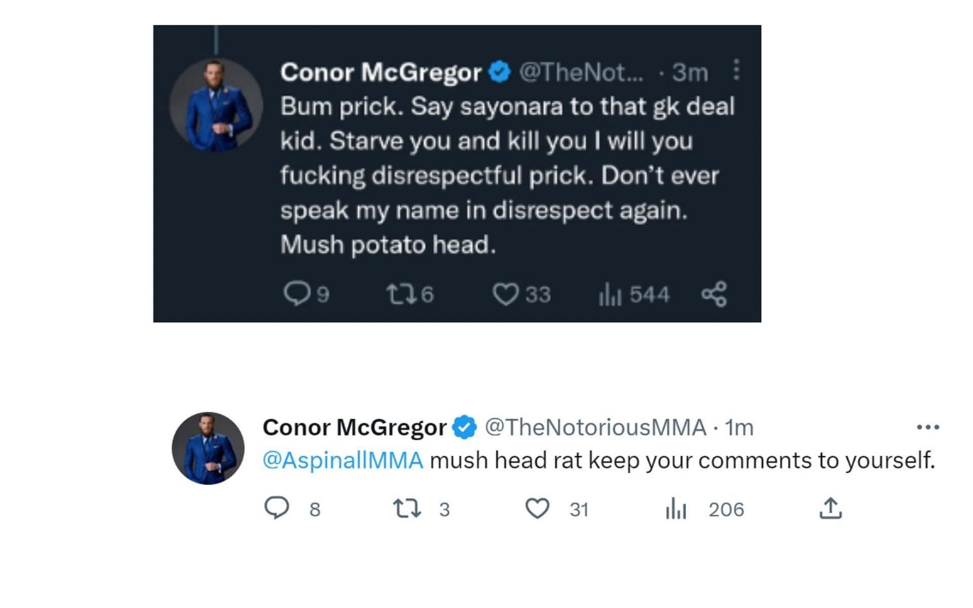 Screenshots of McGregor&#039;s tweets [Image courtesy: @TheNotoriousMMA on X]