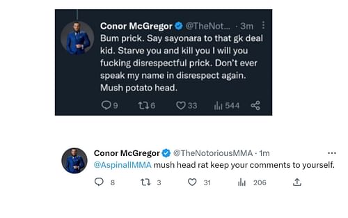 Screenshots of McGregor's tweets [Image courtesy: @TheNotoriousMMA on X]