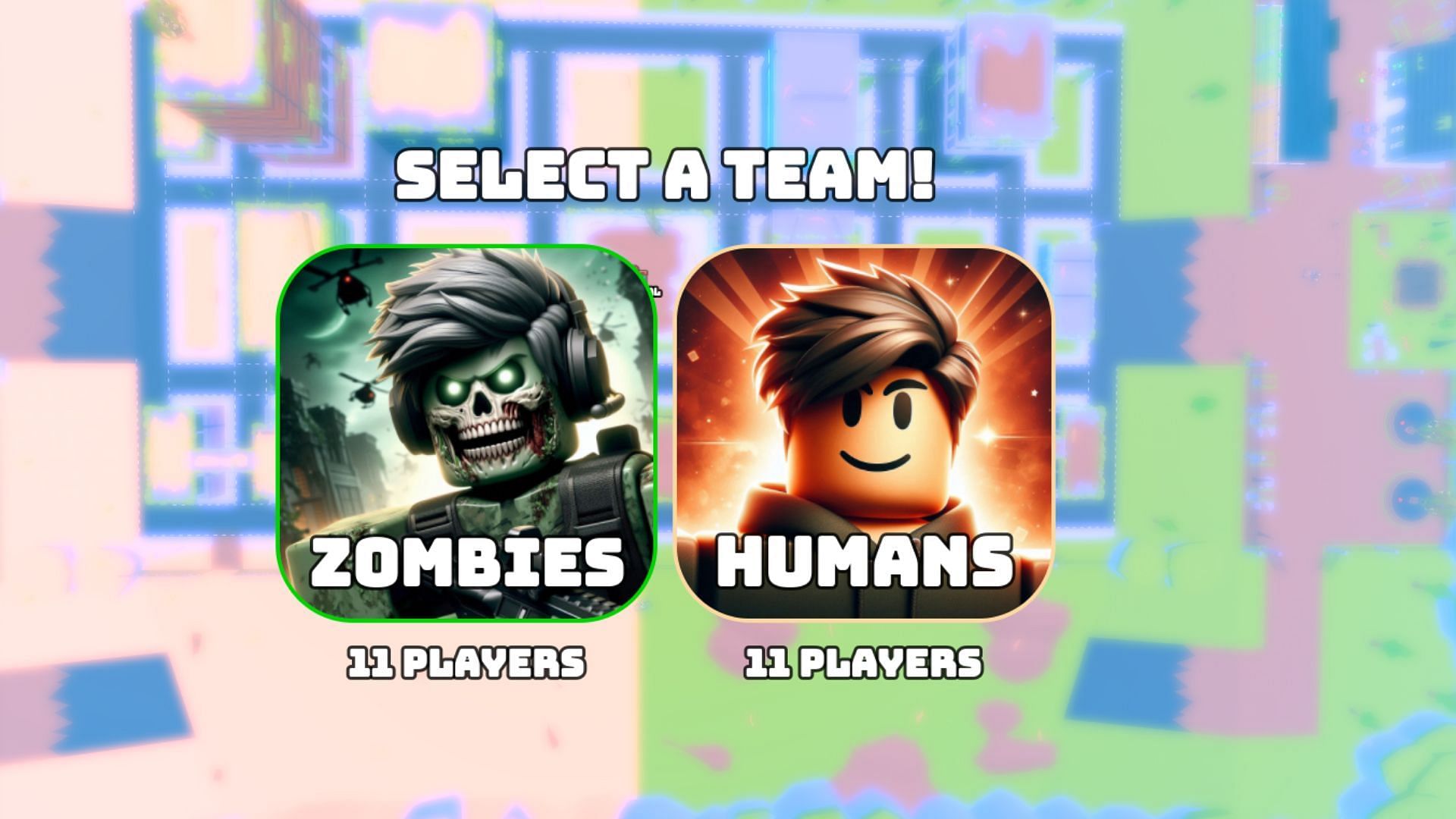 Choose to be a human or a zombie in Zombie vs Humans (Image via Roblox)