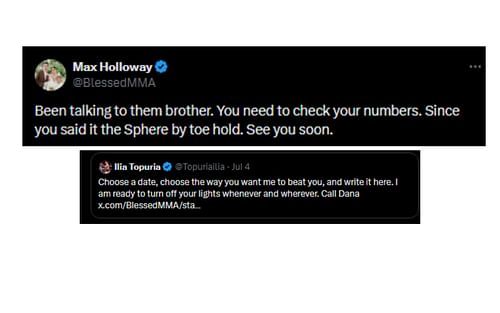 Max Holloway's tweet responding to Ilia Topuria [Image courtesy: @BlessedMMA - X]