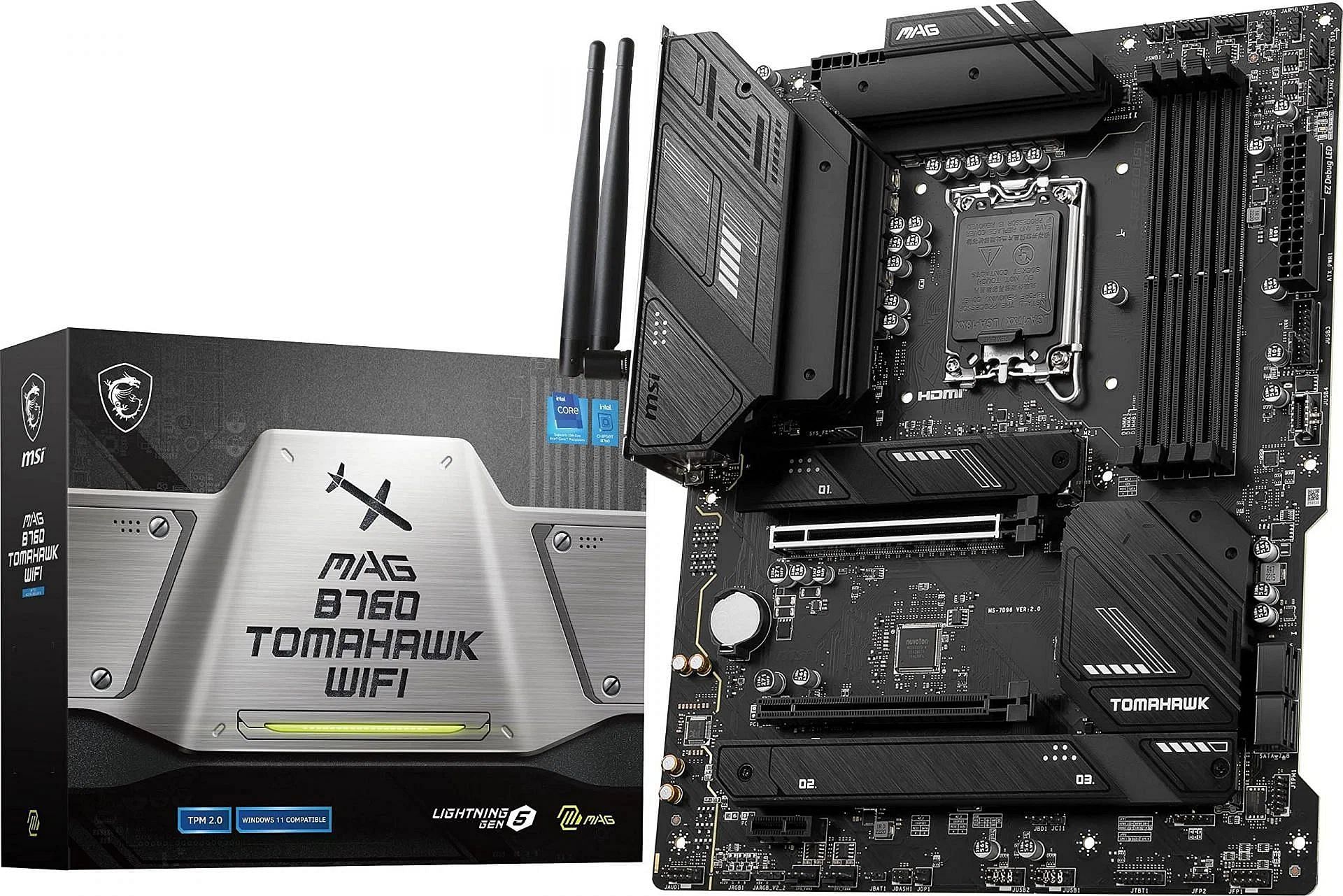 The B760 Tomahawk is a high-end motherboard for the Core i5-14400 (Image via Amazon/MSI)