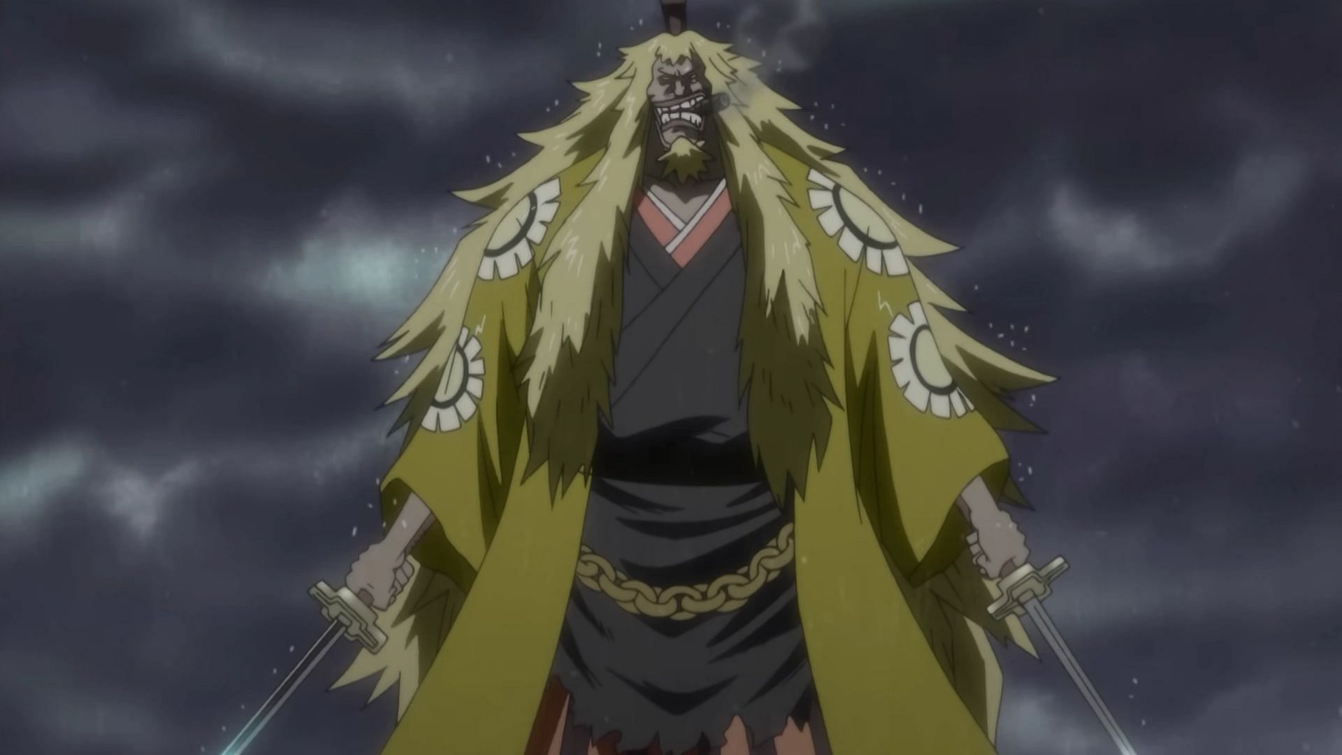 Shiki wielding Oto and Kogarashi in One Piece (Image via Toei Animation)