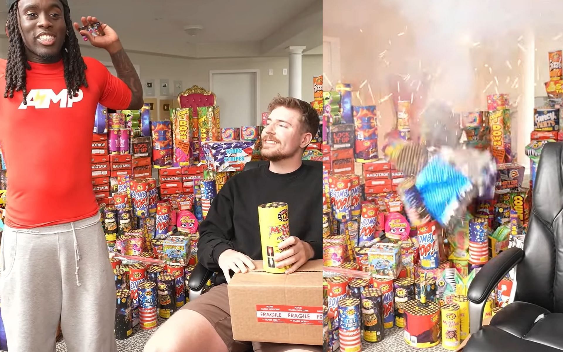 Kai Cenat and Davis set off numerous fireworks indoors live on stream