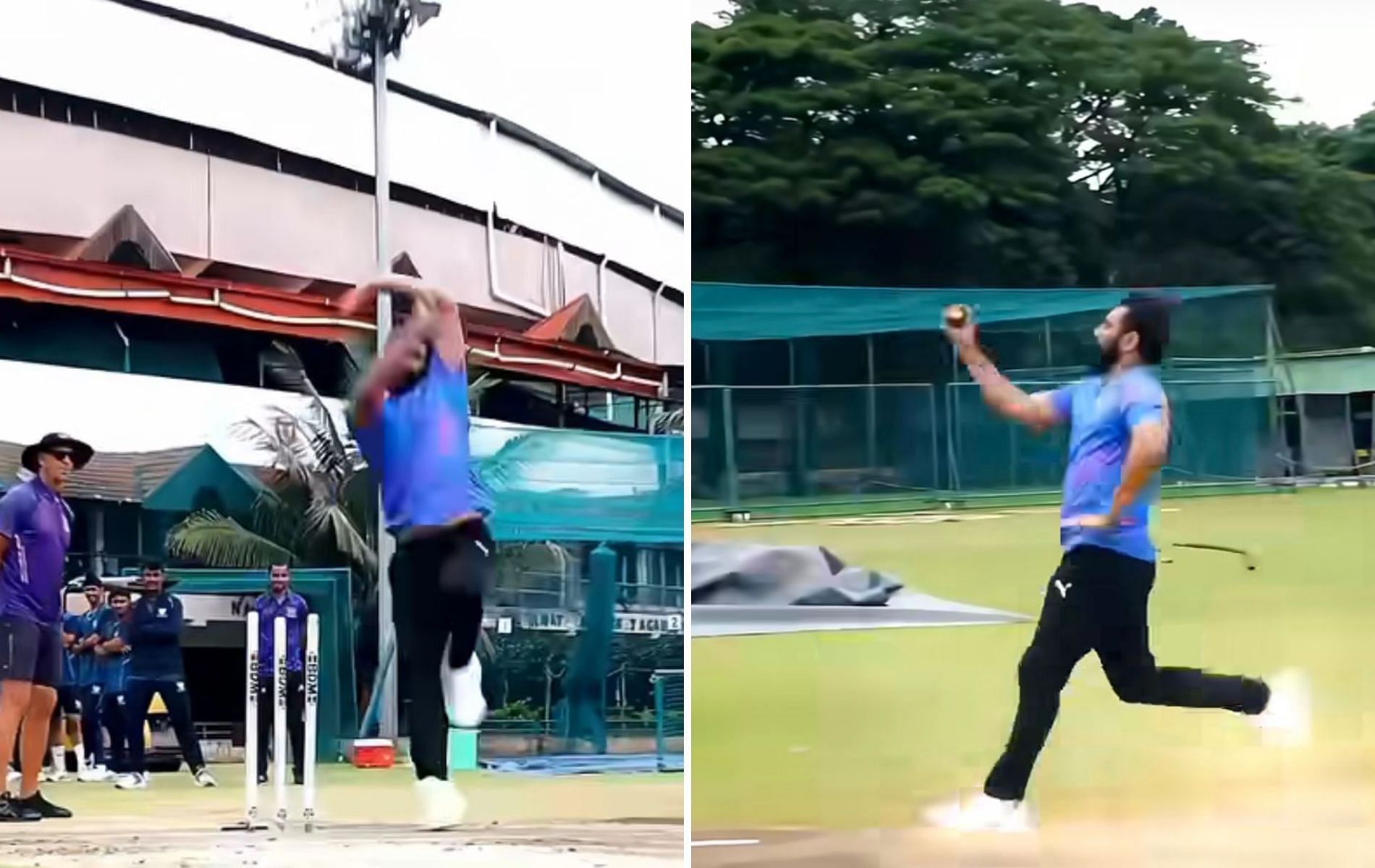 Mohammed Shami bowling in the nets. 
