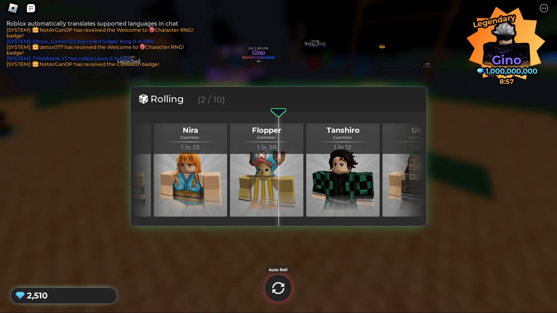 Gameplay screenshot from Character RNG (Image via Roblox)