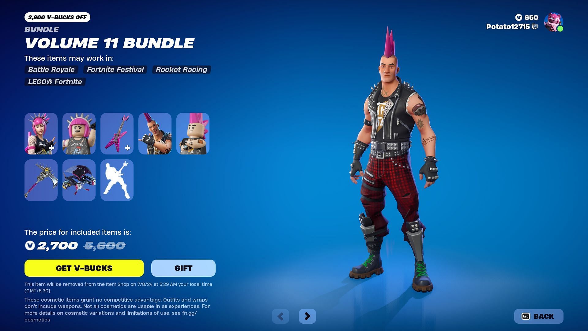 The Power Chord and Riot skins will remain listed until July 8, 2024 (Image via Epic Games)