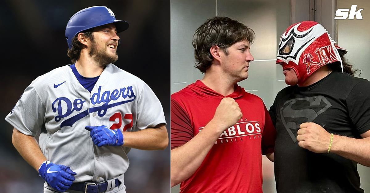 PHOTO: Trevor Bauer poses with Mexican wrestler Euforia Cmll sporting custom Luchador mask honoring LMB pitcher