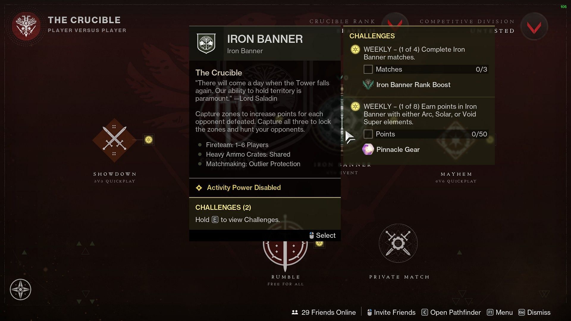 Iron Banner challenges in Destiny 2 (Image via Bungie)