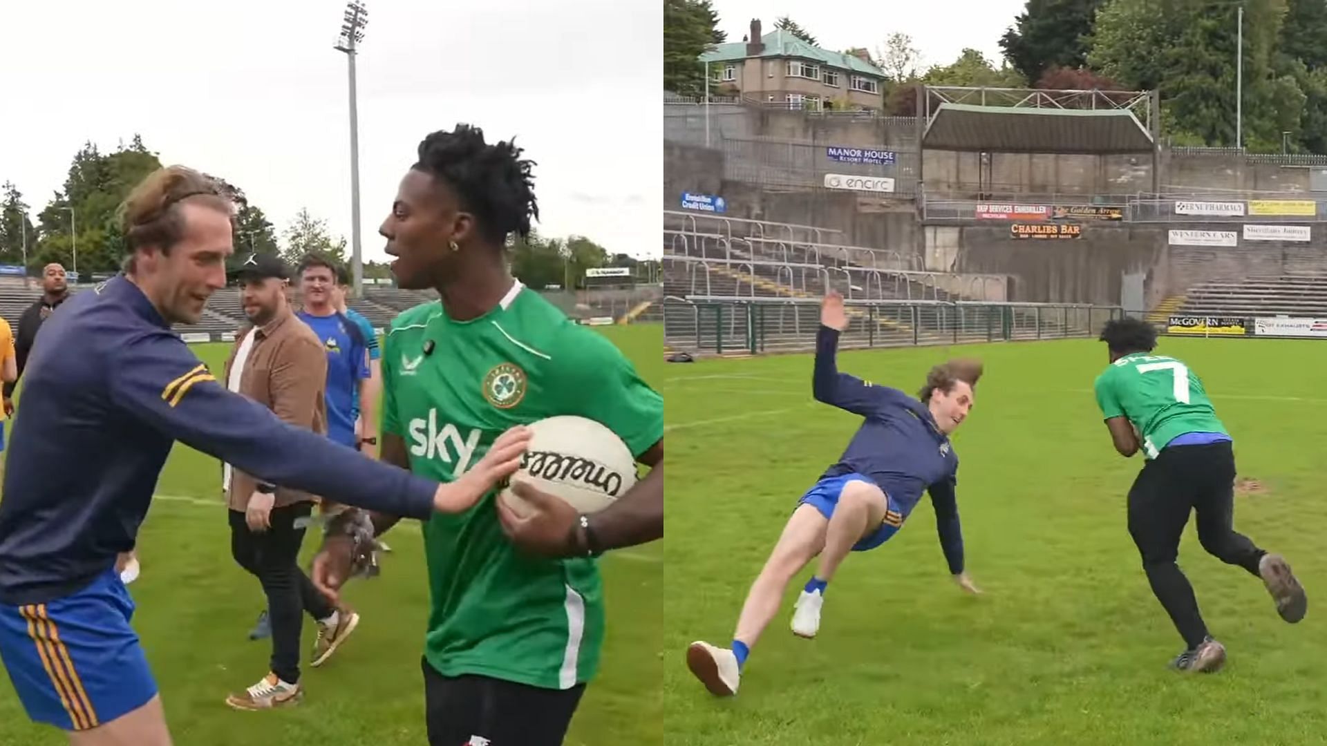 IShowSpeed tried his hand at Gaelic football during his visit to Northern Ireland (Image via IShowSpeed/YouTube)