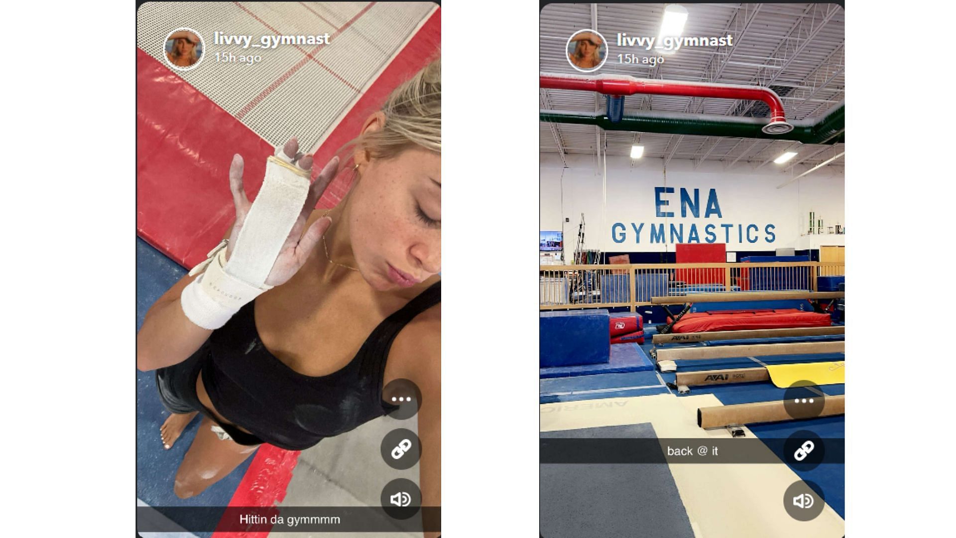 Olivia Dunne posted snaps from her practice session at the gymnasium (Source: Olivia Dunne Snapchat)