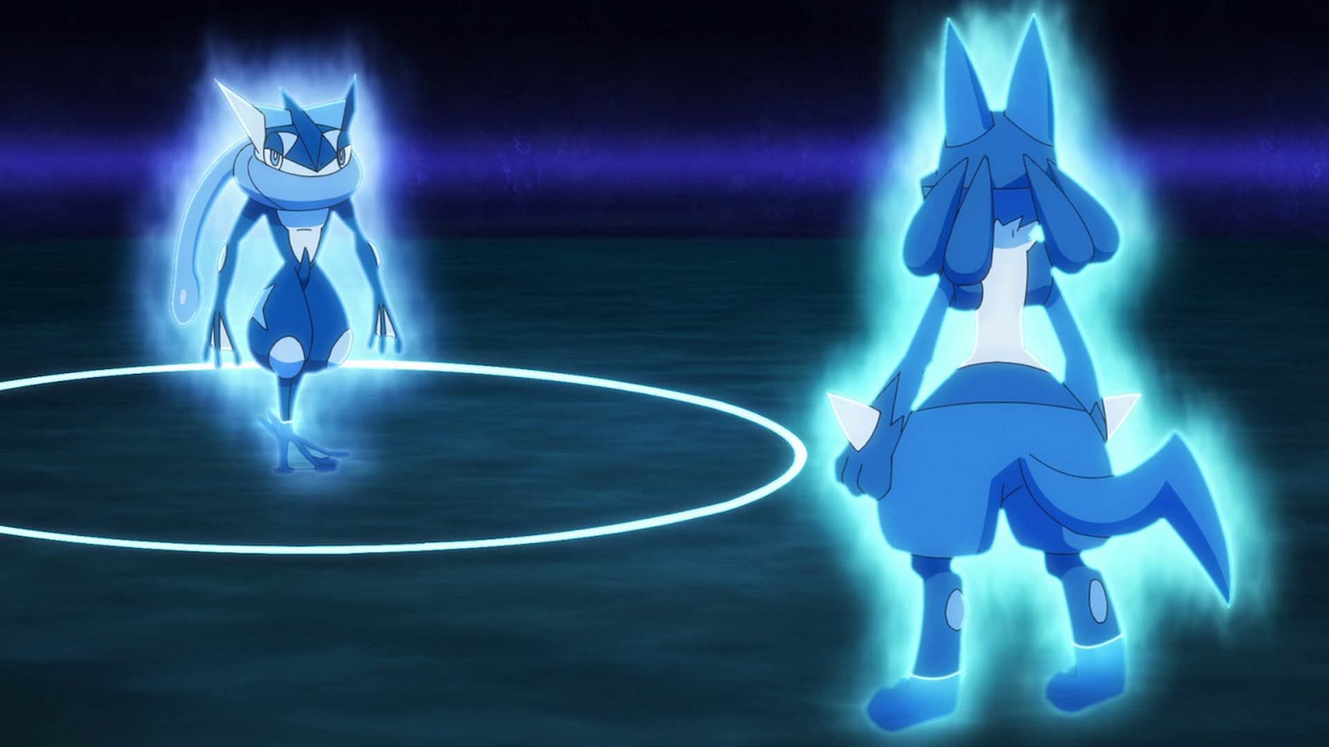 Ash&#039;s Greninja training Lucario (Image via The Pokemon Company)