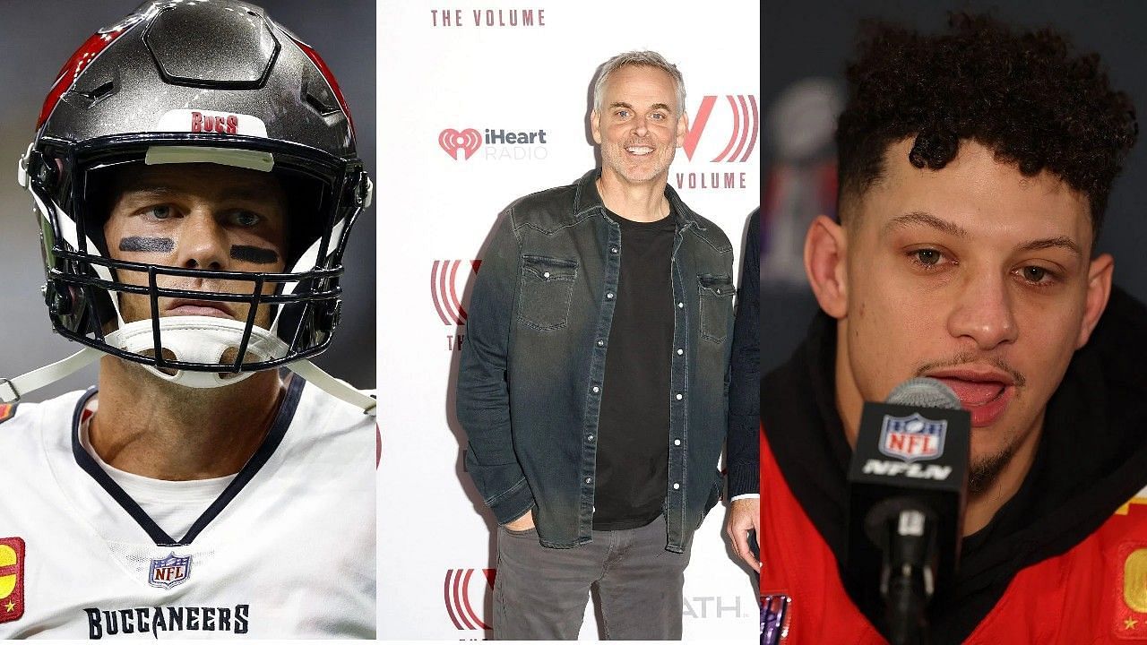 Tom Brady, left, Colin Cowherd, middle, Patrick Mahomes, right