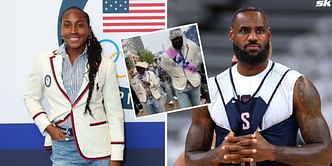 Team USA flag-bearers Coco Gauff & LeBron James brave through rain to reach Paris Olympics opening ceremony; Gauff joins tennis team in fun hype video