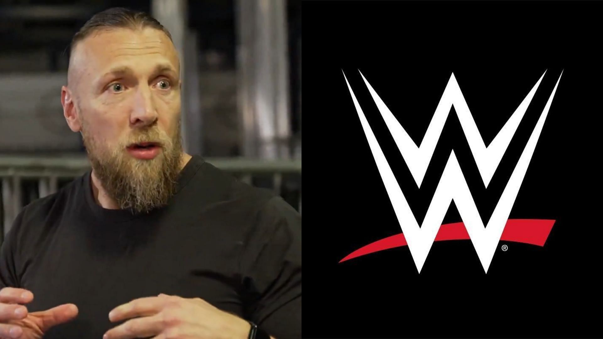 Bryan Danielson (left) and WWE logo (right). (Image credits: AEW Twitter page &amp; WWE Facebook page)