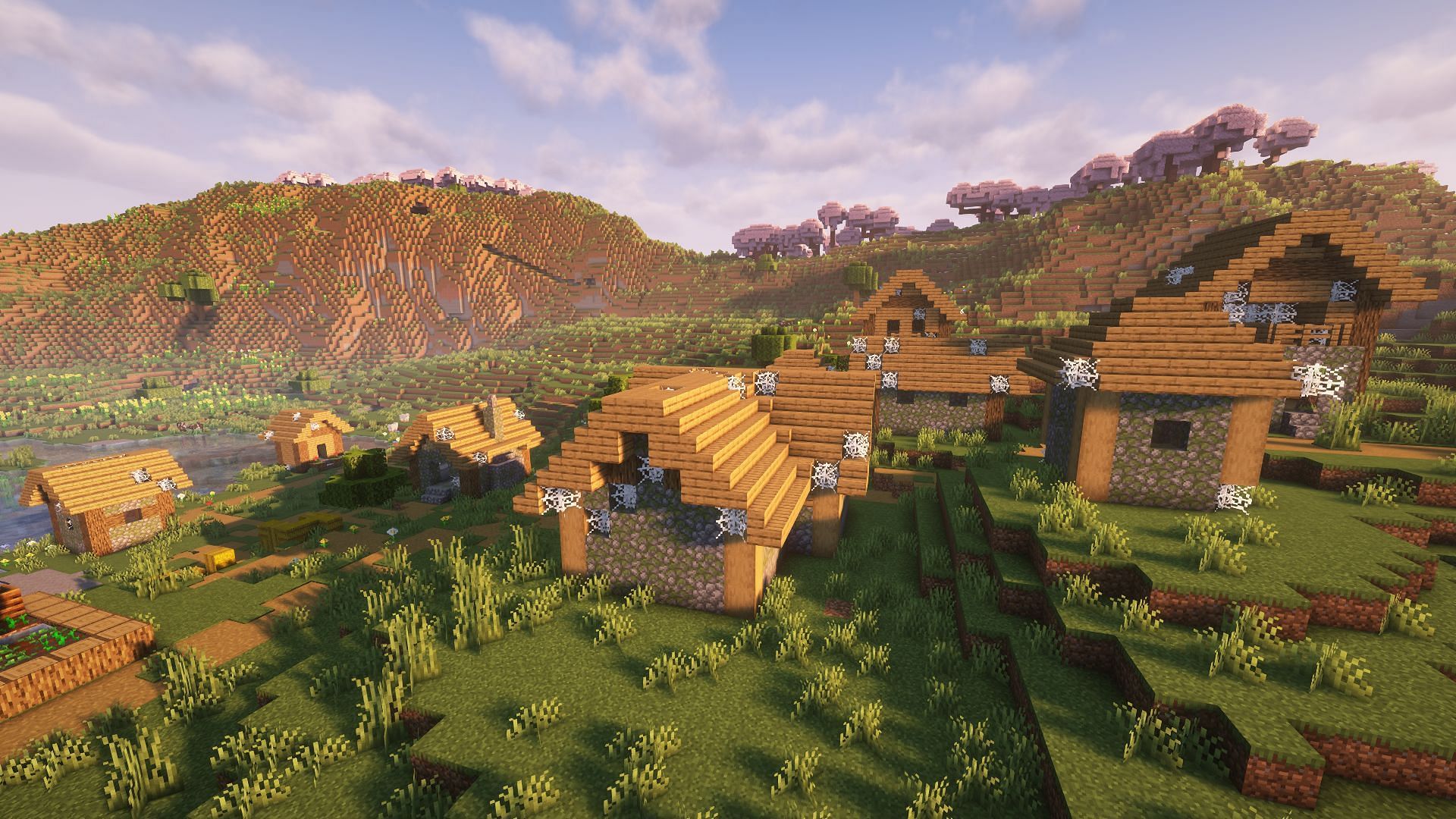 Zombie villages are one of many different structures with cobwebs (Image via Mojang)