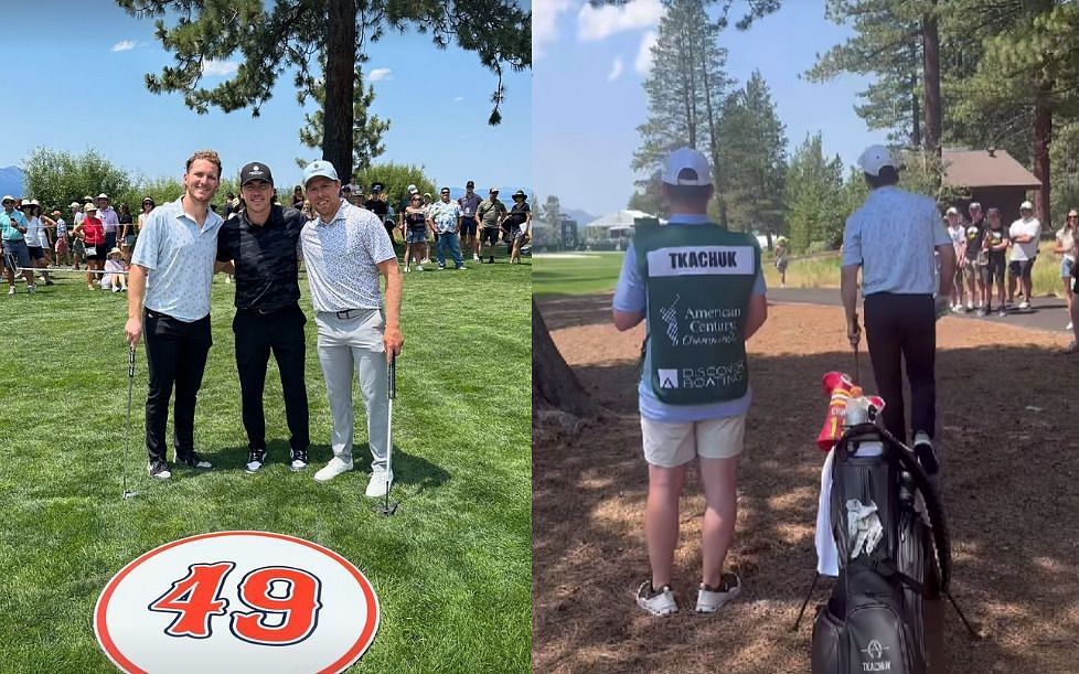 Matthew Tkachuk, T.J. Oshie and Joe Pavelski at the American Century Championship (Credit: Matthew Tkachuk/Instagram))