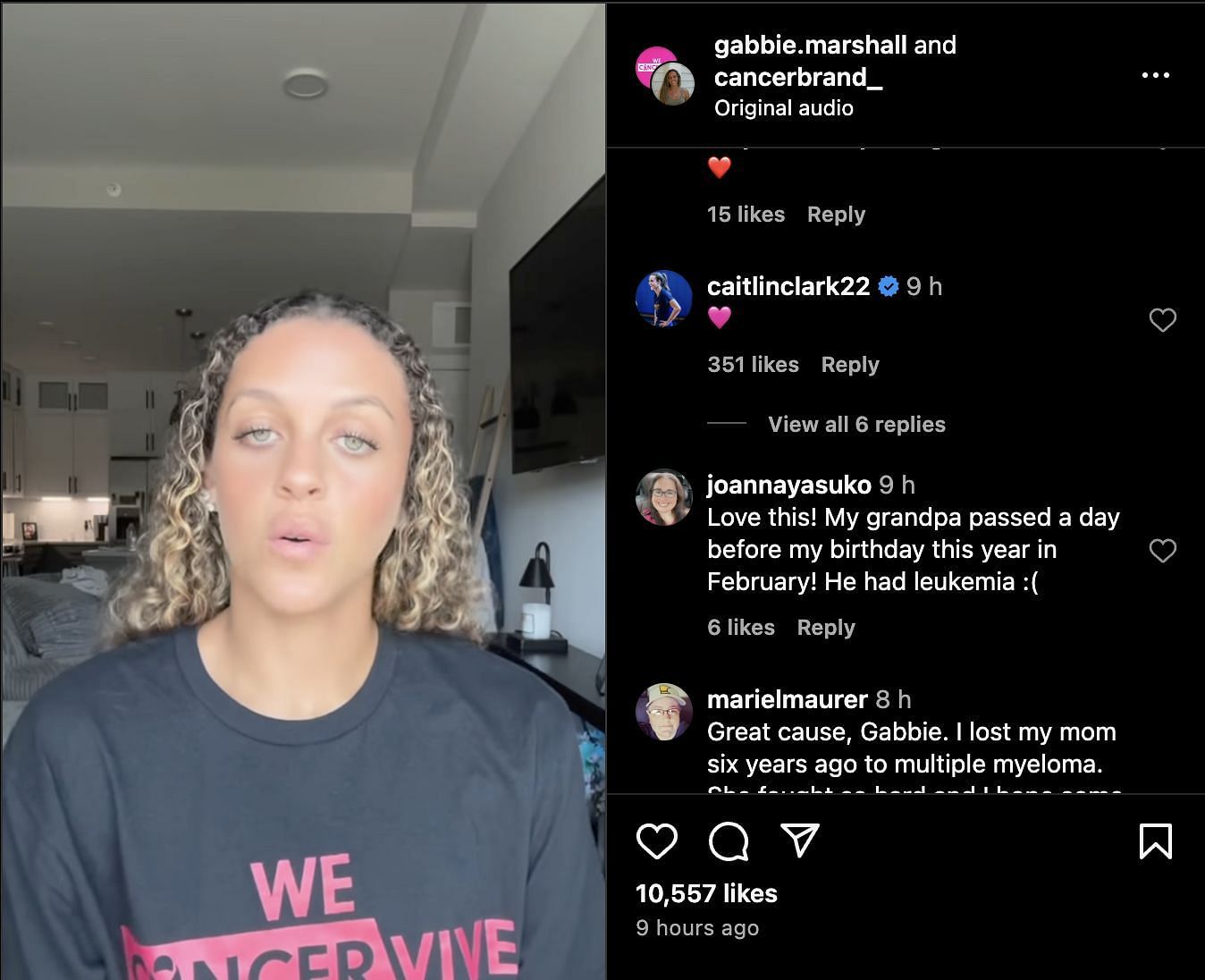 Caitlin Clark&#039;s comment on Gabbie Marshall&#039;s post (Image source - Gabbie Marshall&#039;s IG)