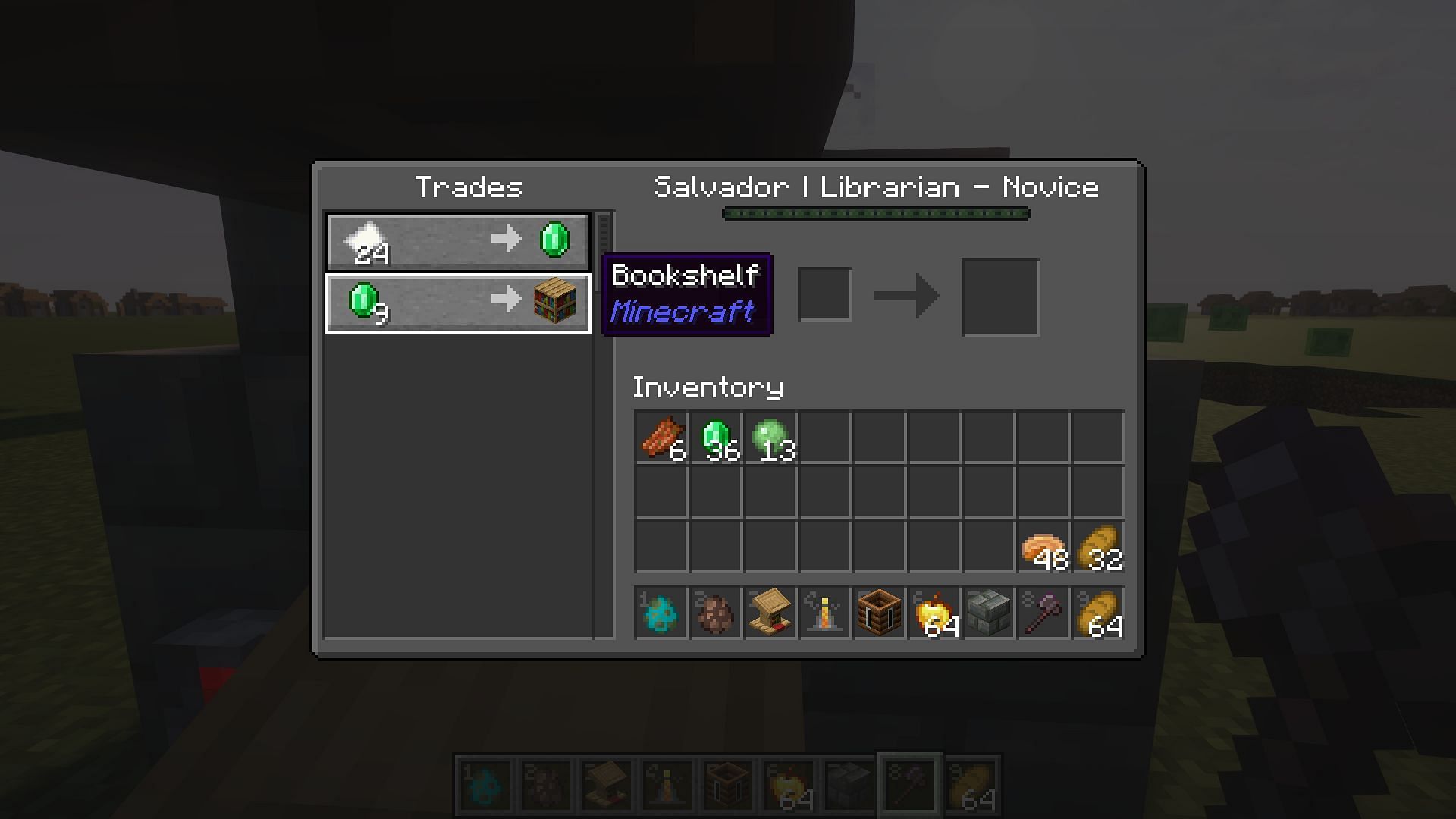 A bookshelf librarian trade (Image via Mojang)