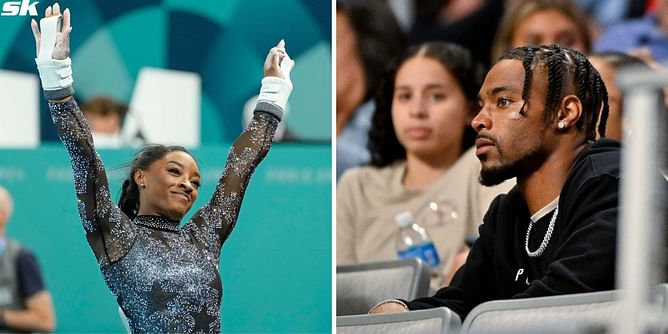 WATCH: Simone Biles' husband Jonathan Owens takes notes of the gymnast's scores during the team finals at Paris Olympics 2024
