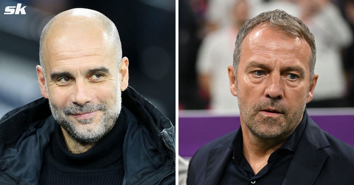 Manchester City boss Pep Guardiola (left) and new Barcelona boss Hansi Flick